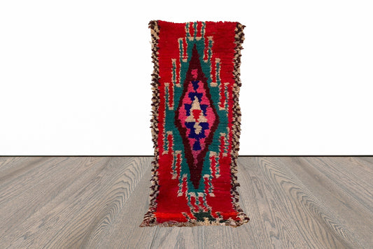 2x6 ft colorful small Moroccan runner rug.