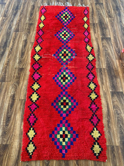 Tapis tissé vintage marocain 3x8 pieds.