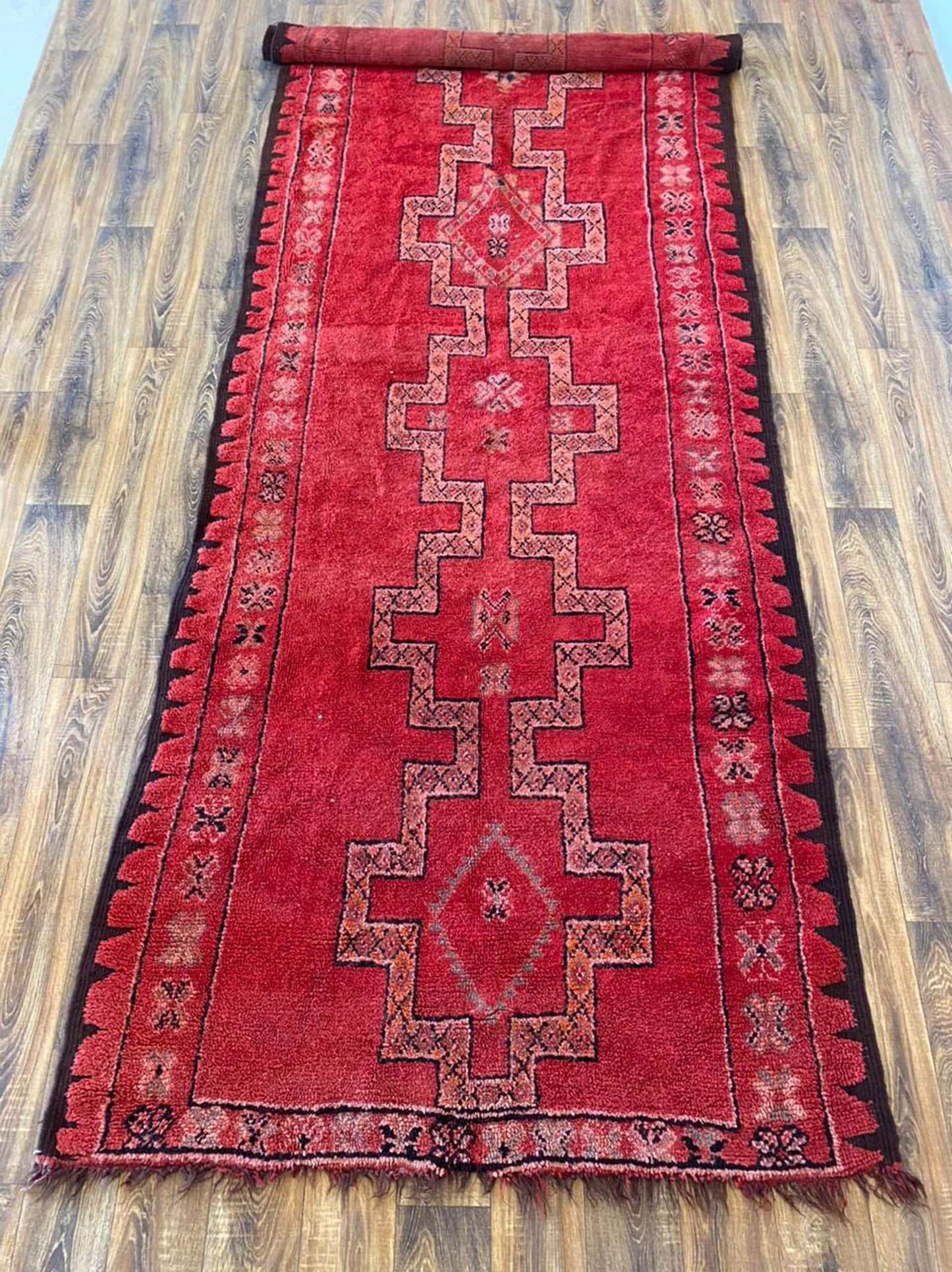 Vintage red large Moroccan rug 5x13 ft.