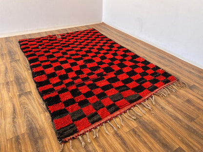 Grand tapis à carreaux marocain 6x9 pieds.