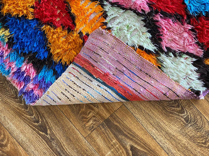 Moroccan Boucherouite  colorful rug 3x6 ft.