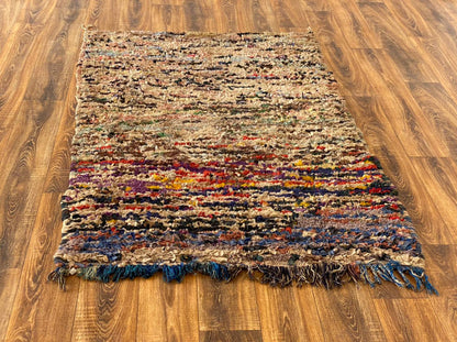 Moroccan vintage Boucherouite rug 4x6 ft.