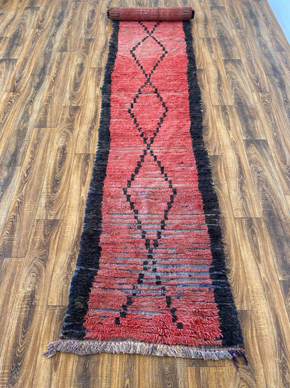 3x13 ft long narrow Moroccan runner rug.