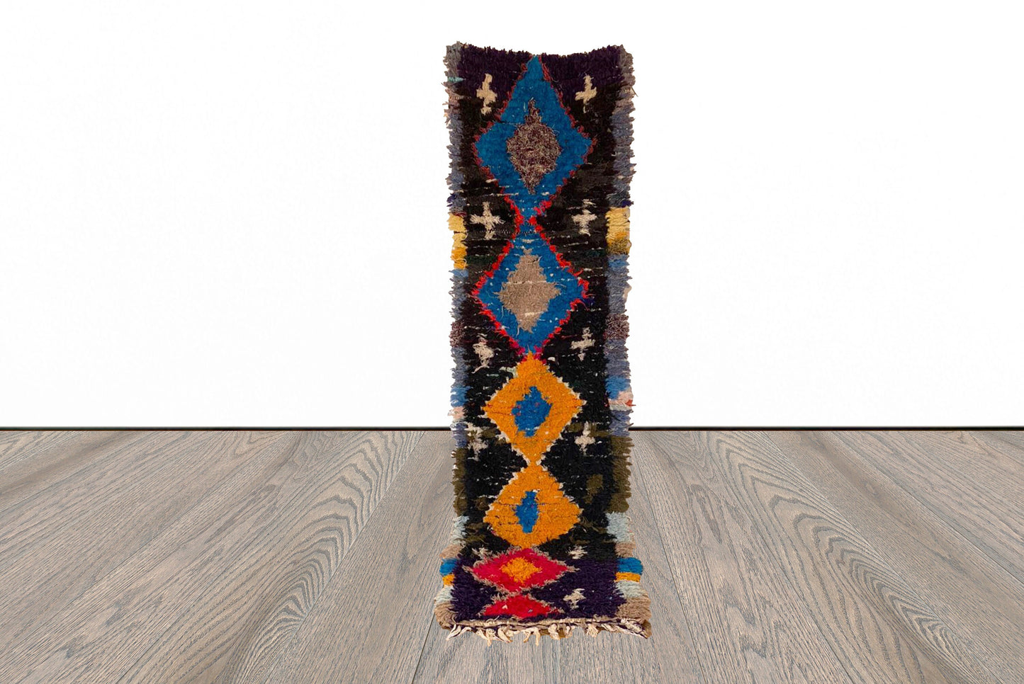 Tapis de couloir marocain étroit et coloré 2x9 pi.