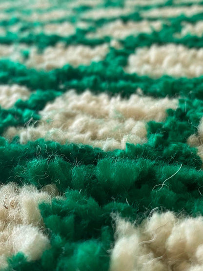 Moroccan Berber Green and white Grid area rug.