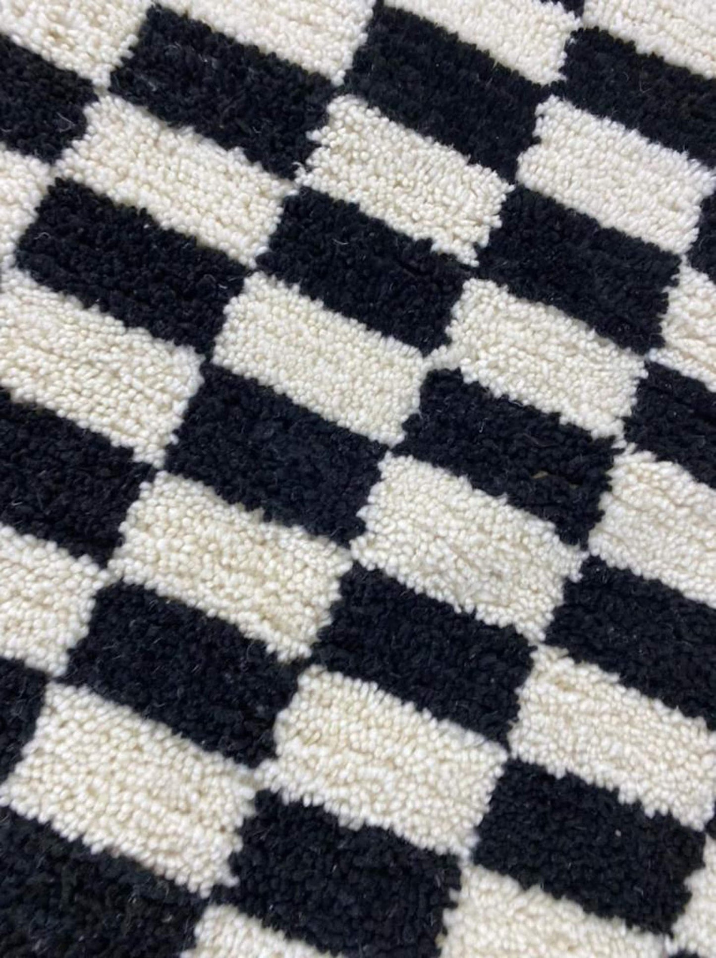 Black and White Moroccan Rug, Handmade Irregular Checkered Design for a Chic Look.