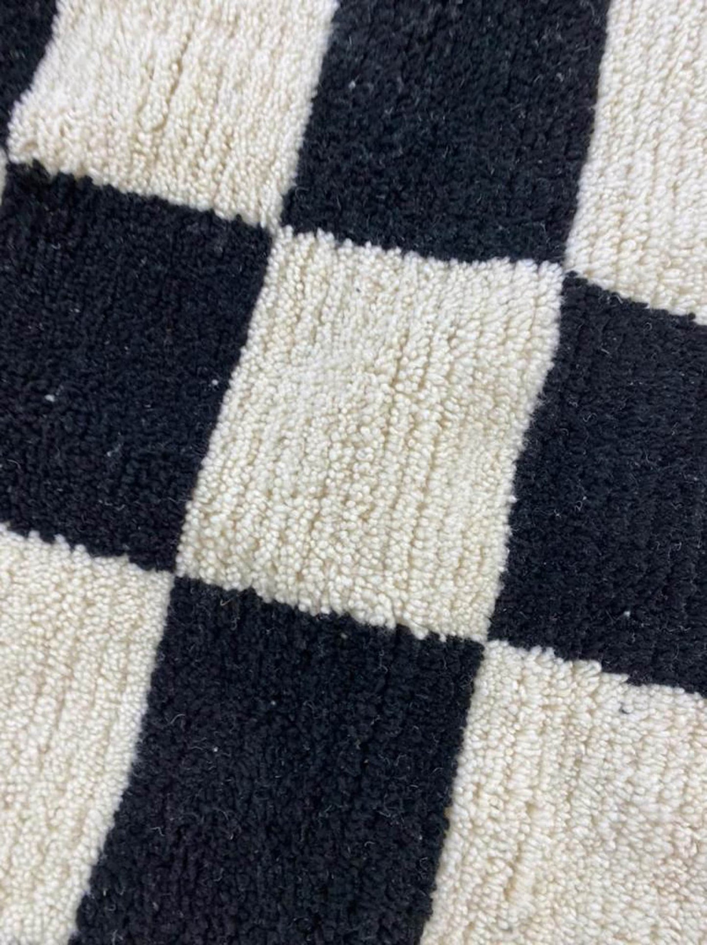 Black and White Moroccan Rug, Handmade Irregular Checkered Design for a Chic Look.