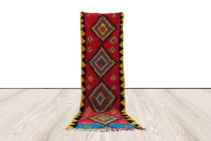 Tapis marocain en coton et laine, tapis de couloir 2 pi sur 9 pi.