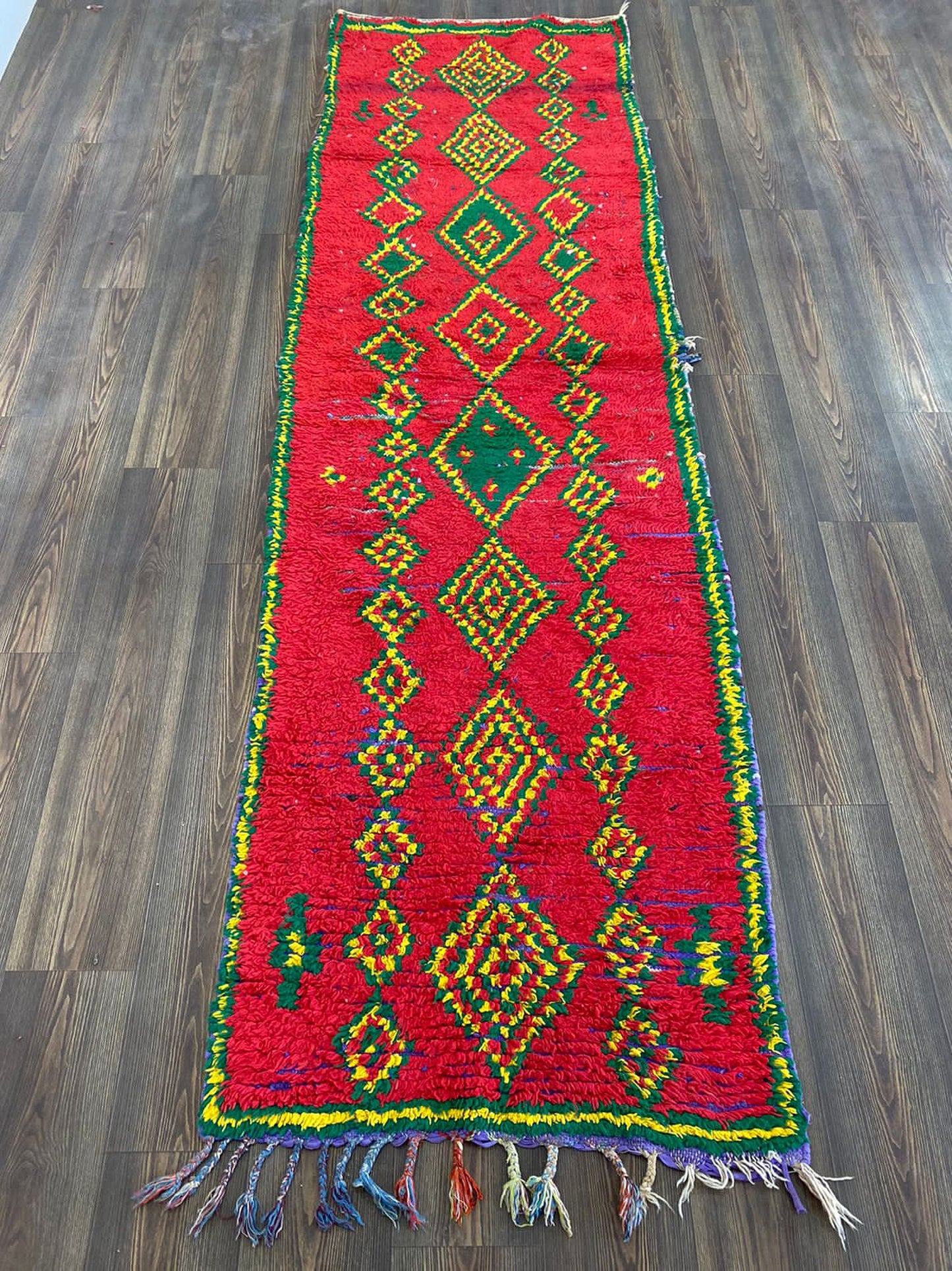 Tapis marocain étroit, 3 x 10 pieds, tapis en coton et laine.