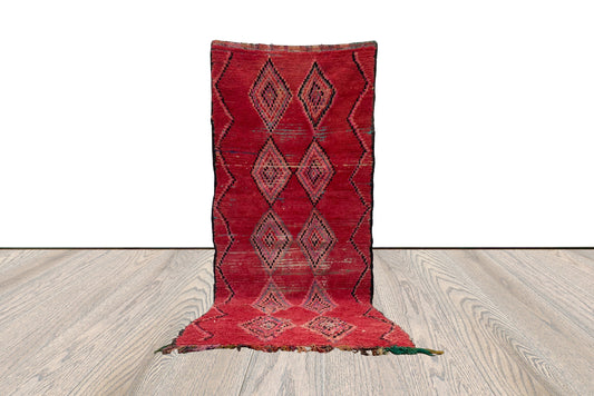 Boho Vintage area red Rug, Moroccan woven Wool and Cotton Rug 4x9 feet.