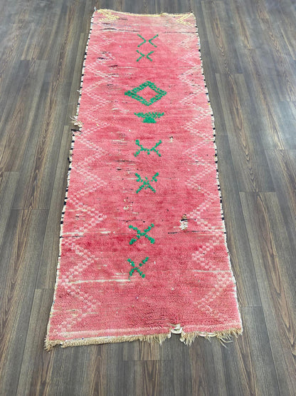 Tapis marocain vintage 3 x 9 pieds, tapis étroit en coton.