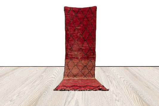 3x10 ft Red vintage Berber Rug, Moroccan woven Wool Rug.