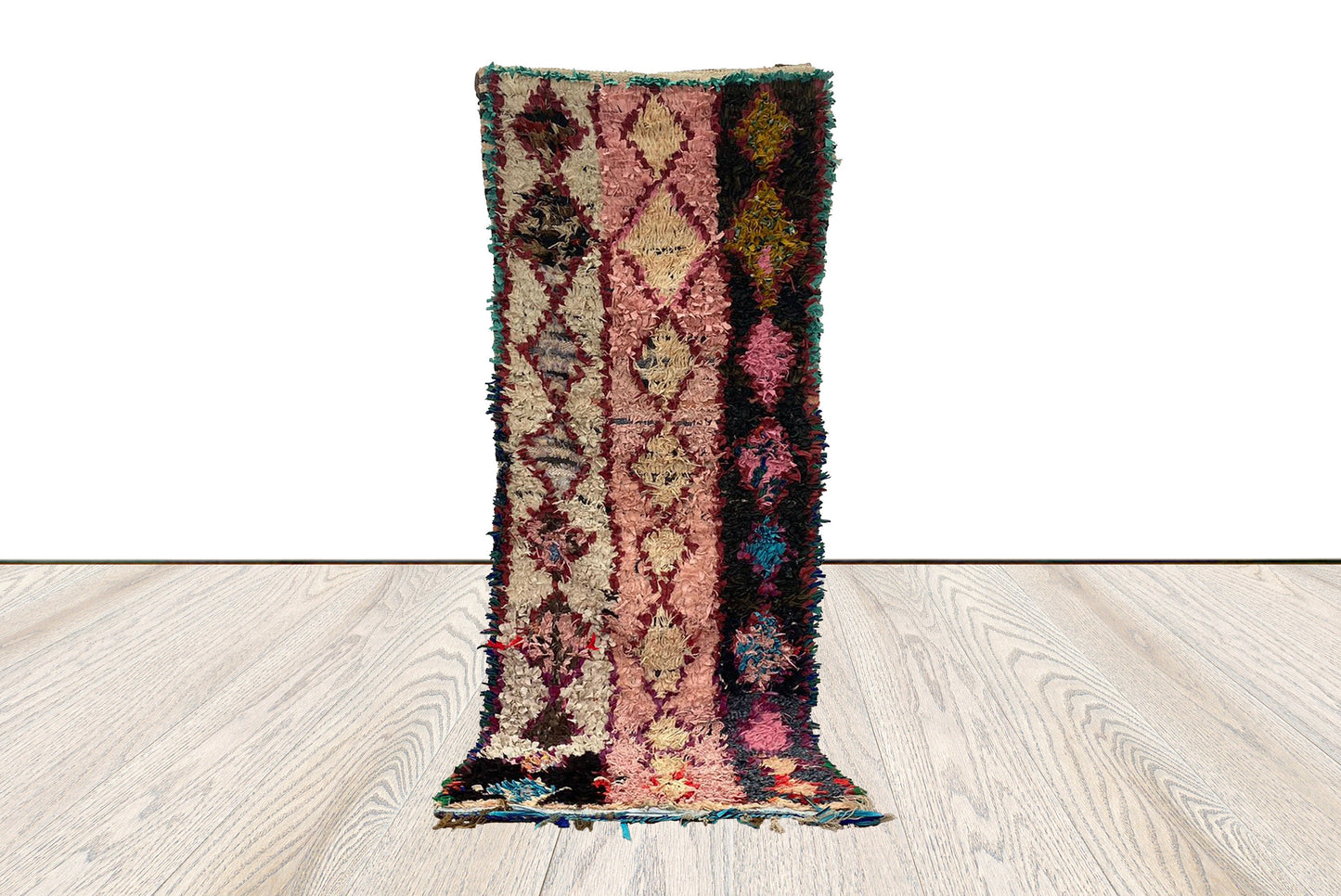 Tapis de couloir coloré Boucherouite 3x7 pieds, tapis vintage tissé marocain.