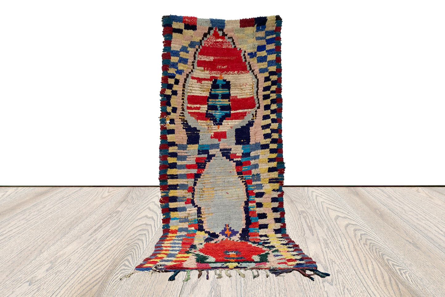 Tapis de couloir étroit à carreaux berbères marocains 7x3 pieds.