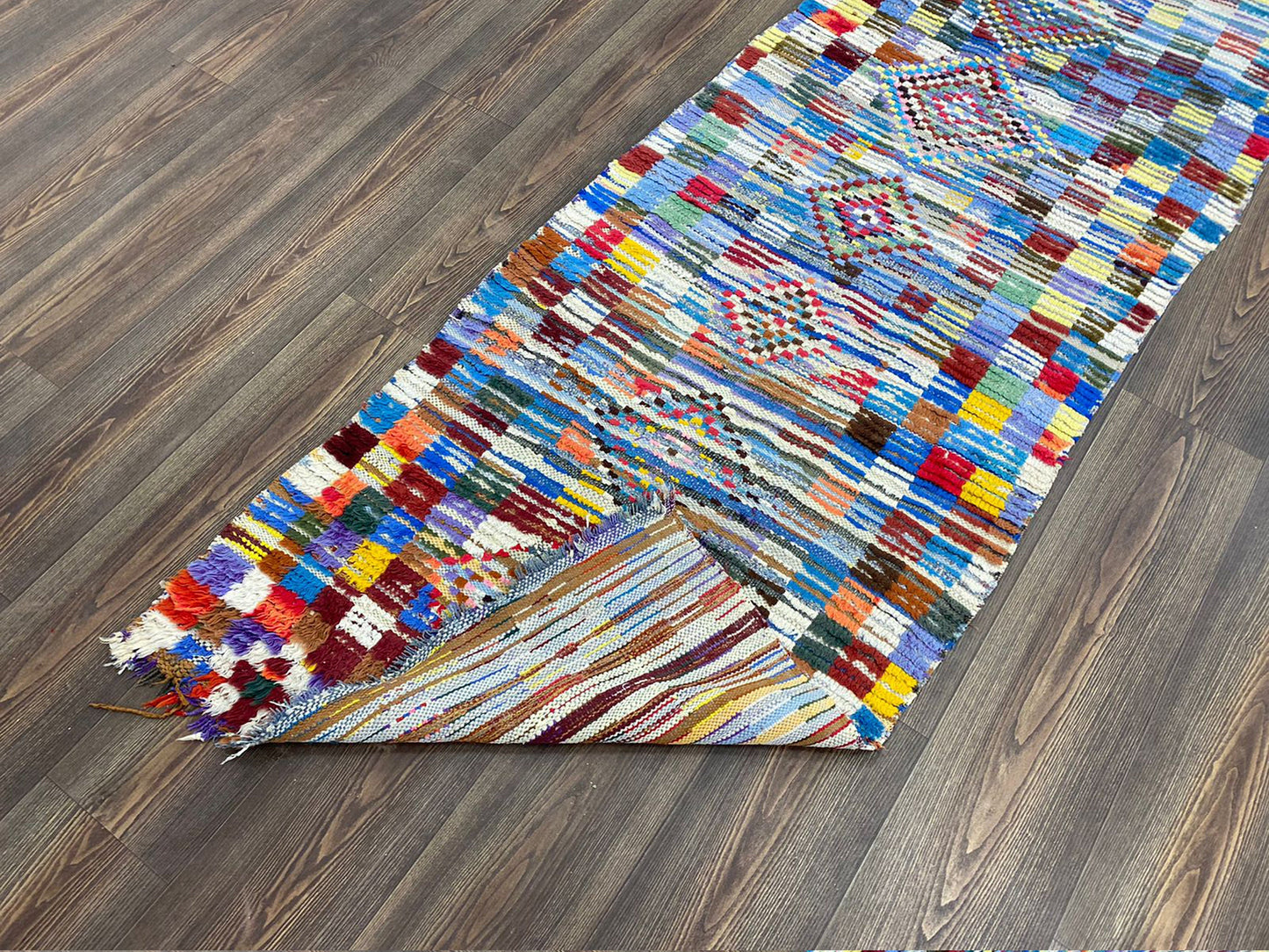 3x10 ft moroccan tribal woven rug, checkered narrow runner rug.