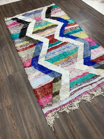 Tapis bohème vintage 4x8 pieds, tapis berbère marocain à tissage plat.