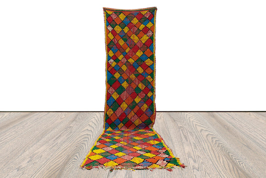 Tapis tribal berbère vintage coloré à losanges, 2 x 12 pieds, long tapis marocain.