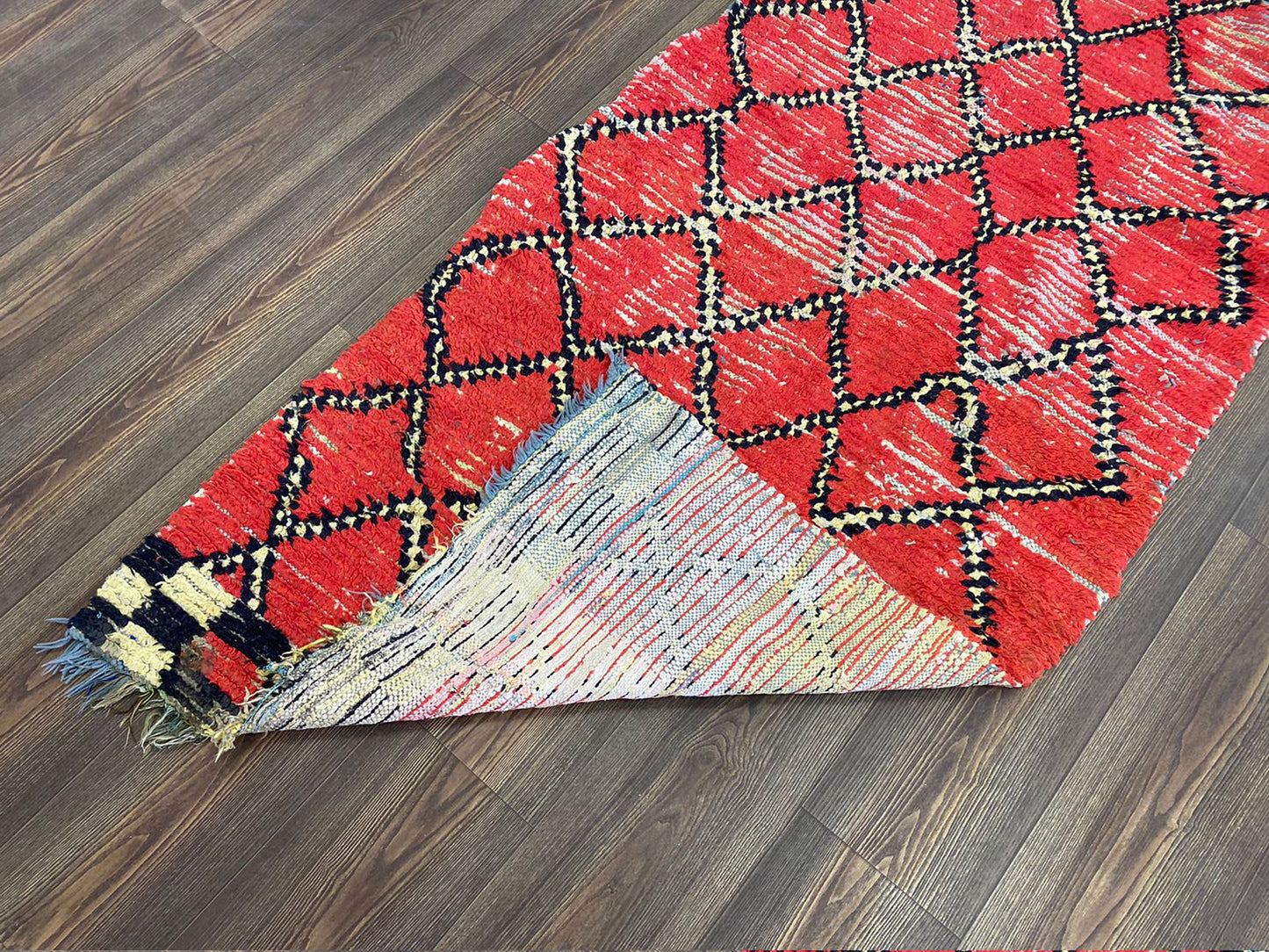 Tapis de couloir marocain 3x8 pieds, tapis berbère vintage à losanges.