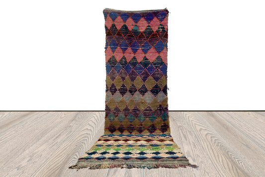 Tapis marocain de 3 x 11 pieds, tapis tribal berbère vintage coloré et étroit.