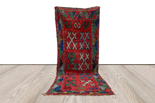 vintage shaggy wool rug, 2 by 8 feet, moroccan berber colored narrow runner rug.