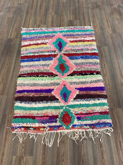 Tapis Boucherouite 6x4 pi, tapis vintage marocain.