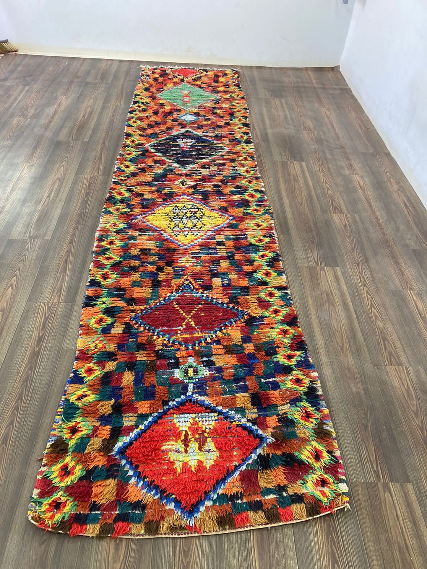 3x12 ft Vintage long runner Rug, Moroccan Berber Rug.