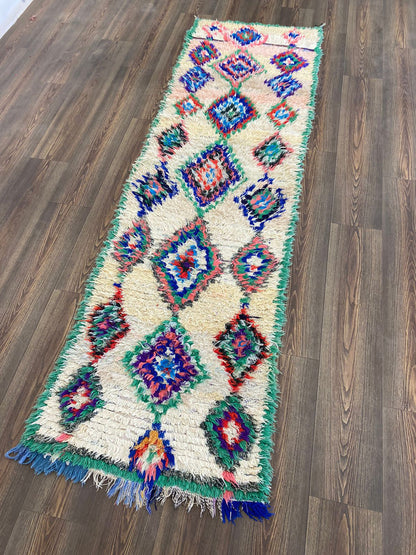 Tapis berbère étroit, 2 pieds sur 9 pieds, tapis de couloir marocain vintage.