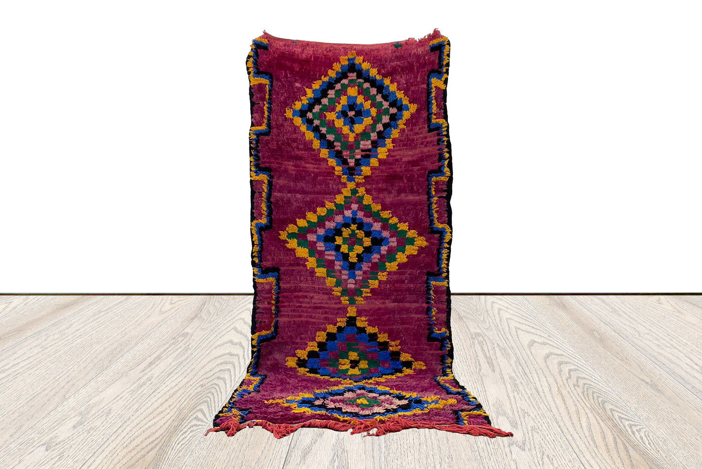 Tapis marocain vintage violet 3x9 pieds, tapis de couloir en coton et laine.