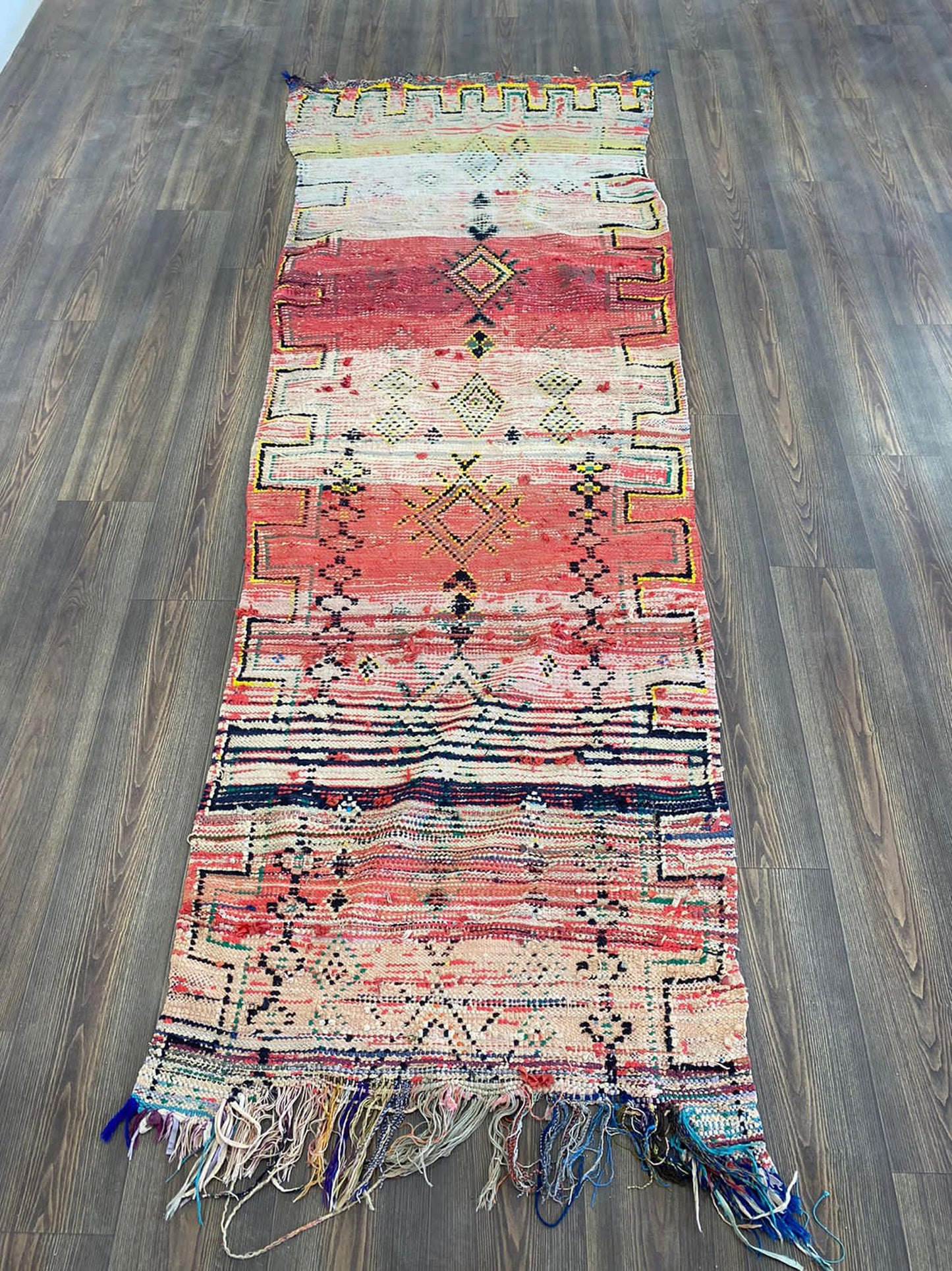 Tapis en laine délavée 3x9 pi, tapis de couloir étroit marocain vintage.