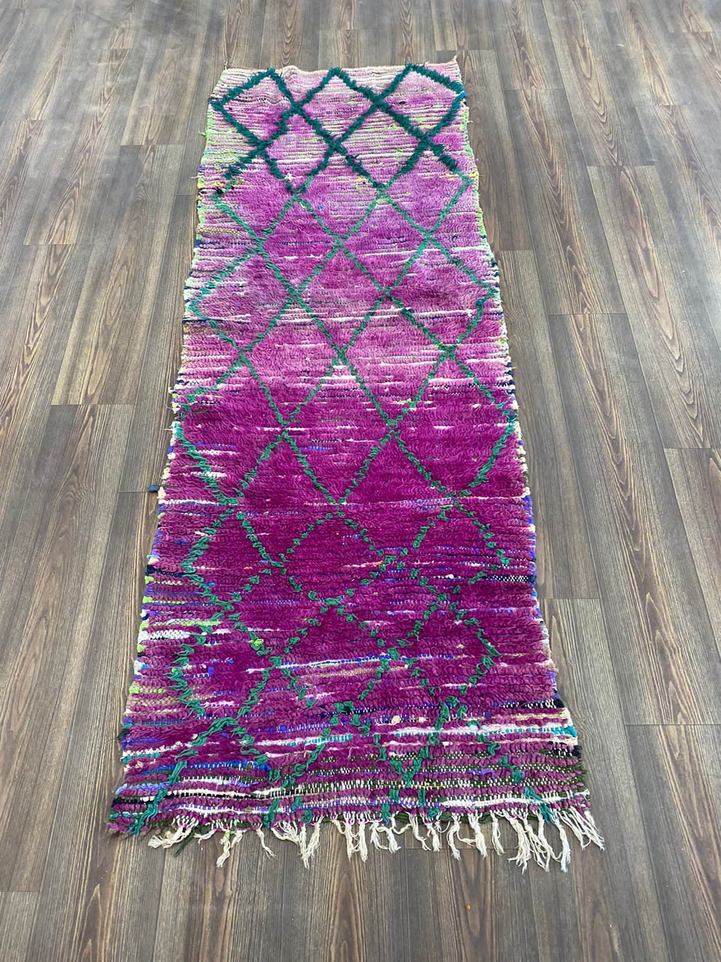 2x8 feet Purple faded runner vintage Rug, Wool woven narrow Rug.