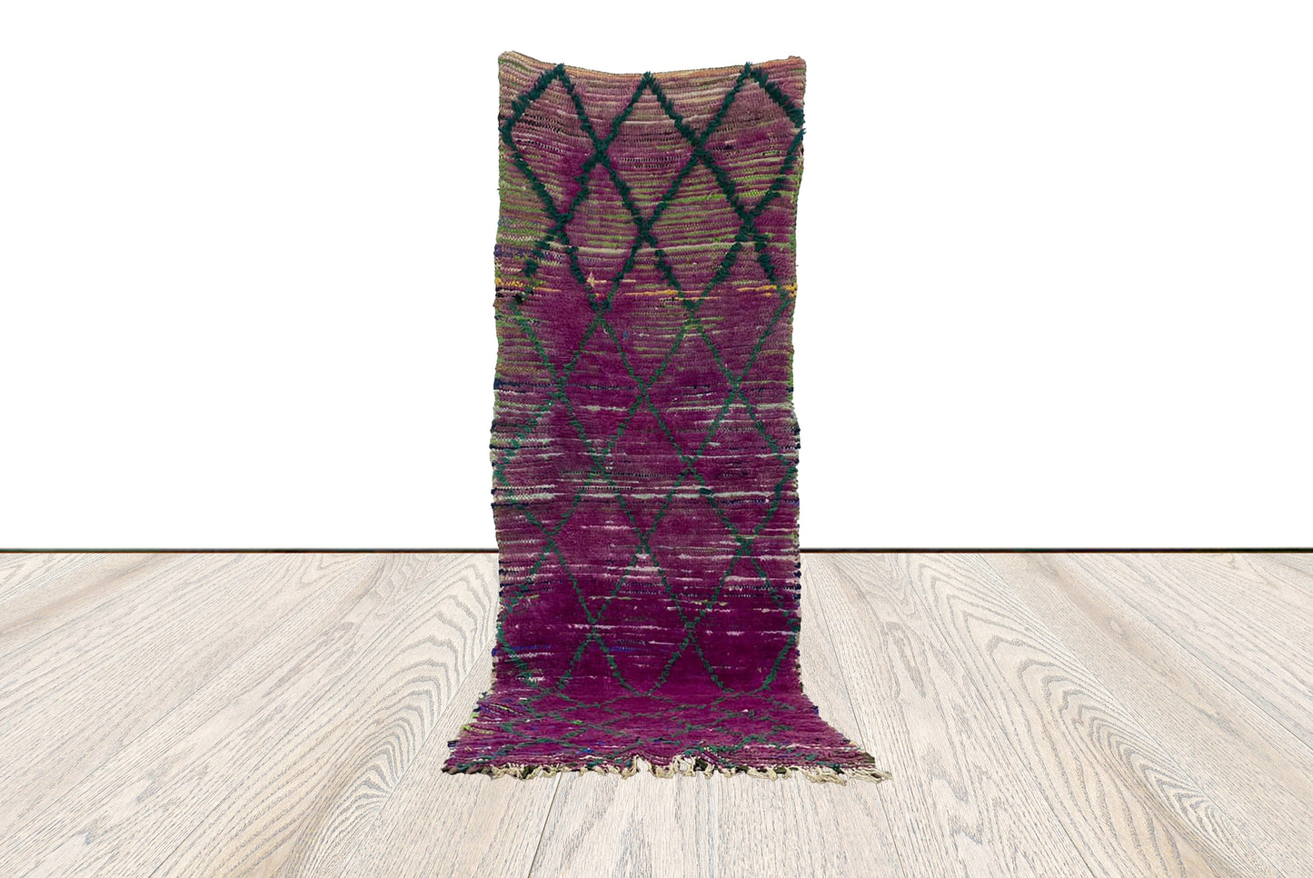 2x8 feet Purple faded runner vintage Rug, Wool woven narrow Rug.