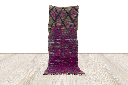 2x8 feet Purple faded runner vintage Rug, Wool woven narrow Rug.