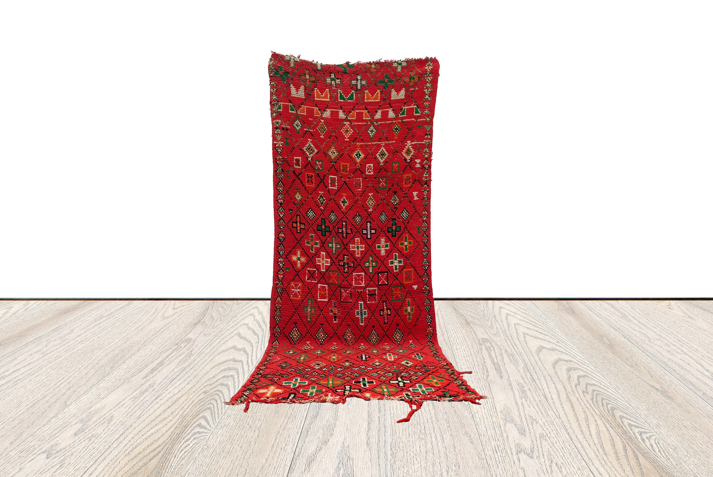 Tapis vintage en coton marocain, tapis berbère 3x9 pieds.