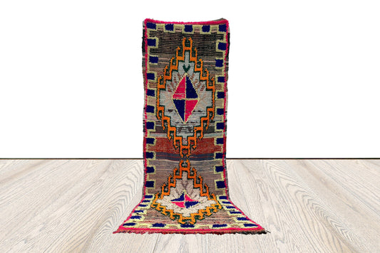 3x10 ft Bohemian runner Rug, Berber Rug, Moroccan Vintage runner Rug.