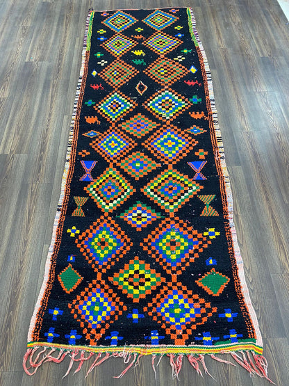 Tapis marocain à long rune vintage 3 x 10, tapis rare tissé.