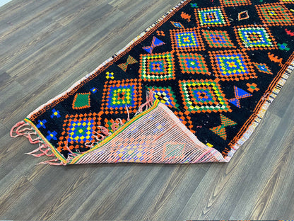 Tapis marocain à long rune vintage 3 x 10, tapis rare tissé.