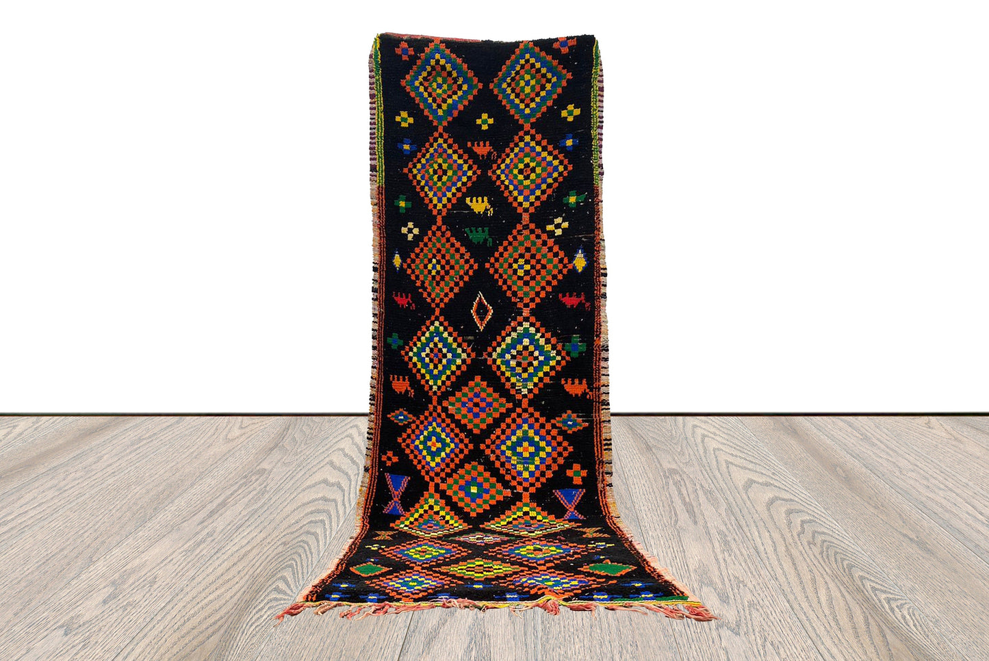 Tapis marocain à long rune vintage 3 x 10, tapis rare tissé.