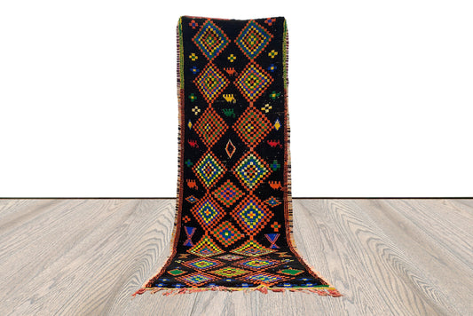 Tapis marocain à long rune vintage 3 x 10, tapis rare tissé.