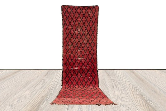 3x10 ft Morrocan vintage long diamond rug, Moroccan Berber narrow runner rug, woven Bohemian rug.