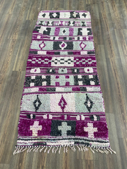 Tapis vintage en laine Boujaad 3x7 pieds, tapis de couloir berbère marocain.