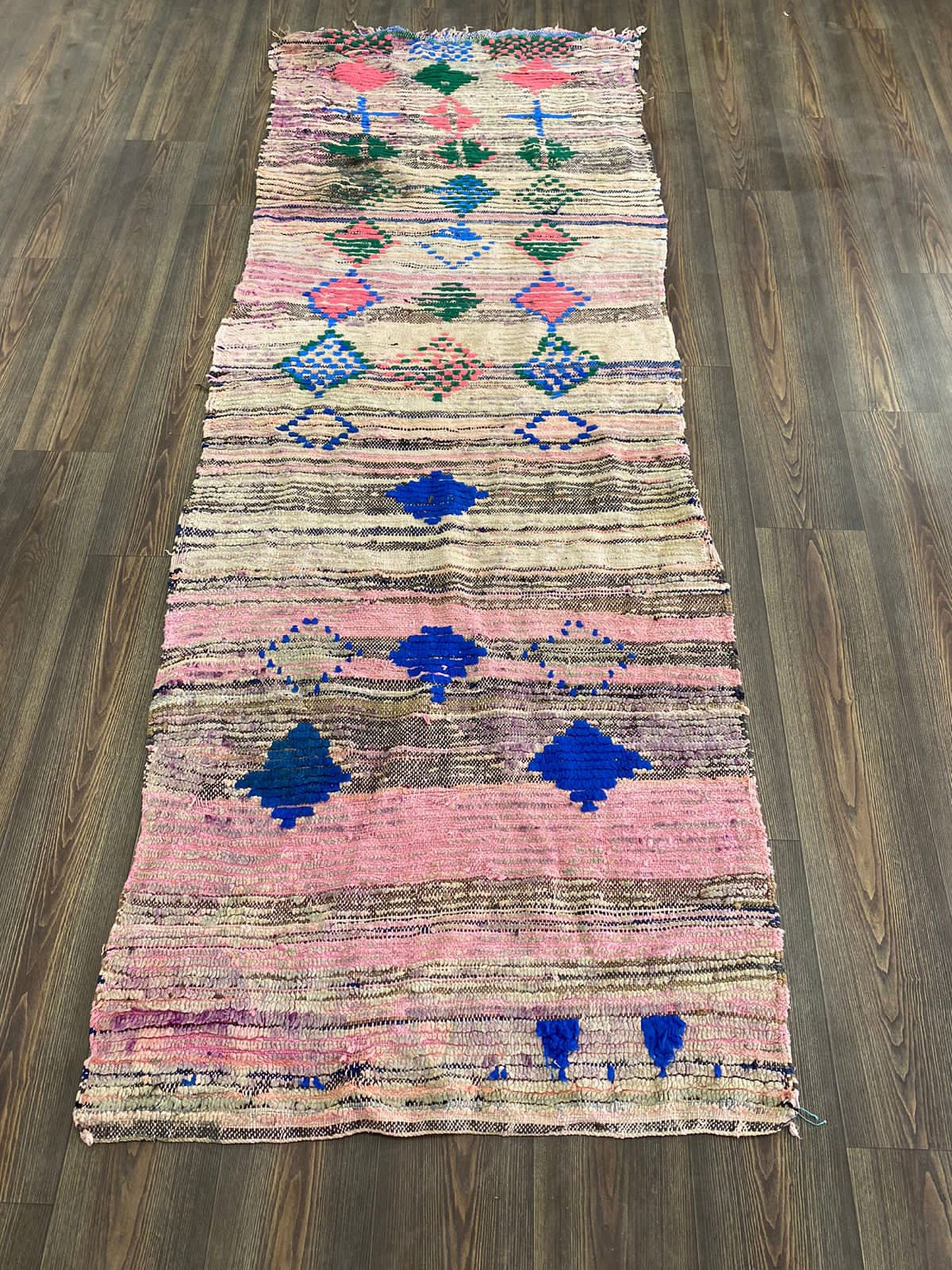 Tapis de couloir abstrait berbère marocain, tapis d'entrée vintage 3x9 pieds,