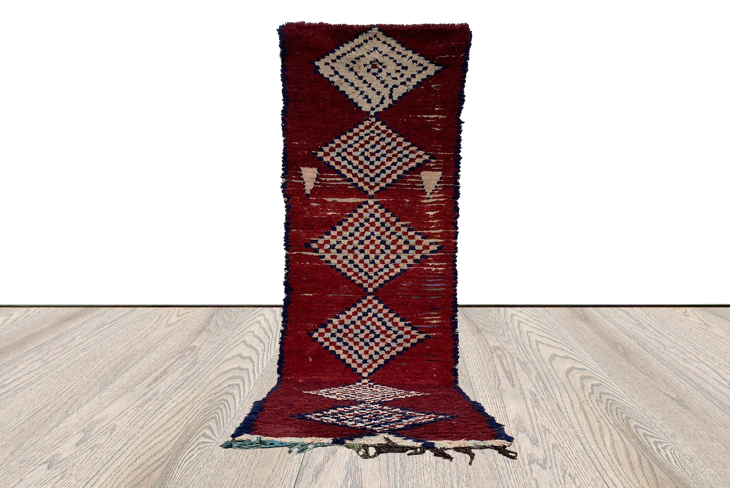 2x9 ft moroccan berber narrow runner rug, vintage woven wool runner shag rug.