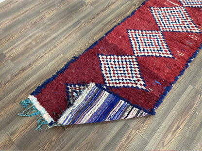 2x9 ft moroccan berber narrow runner rug, vintage woven wool runner shag rug.