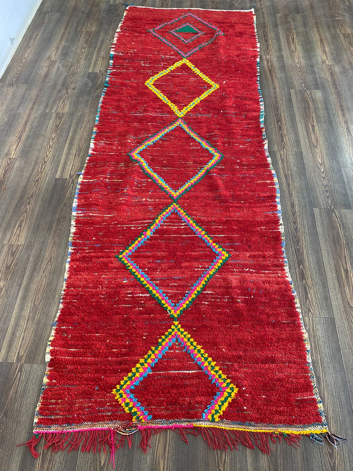 Tapis de couloir marocain, tapis en laine marocaine, tapis d'entrée 4x10 pieds, long tapis marocain, tapis de couloir berbère, tapis de couloir.