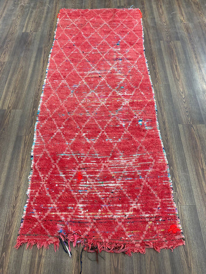 3x8 feet, moroccan berber diamond rug, morocco vintage red runner rug.