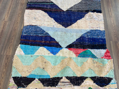 5x13 pieds, grand tapis marocain vintage à tissage plat, tapis kilim abstrait ancien de grande taille.