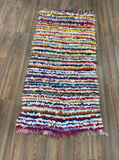 Tapis de couloir rayé Boucherouite 3x6, tapis marocains étroits.