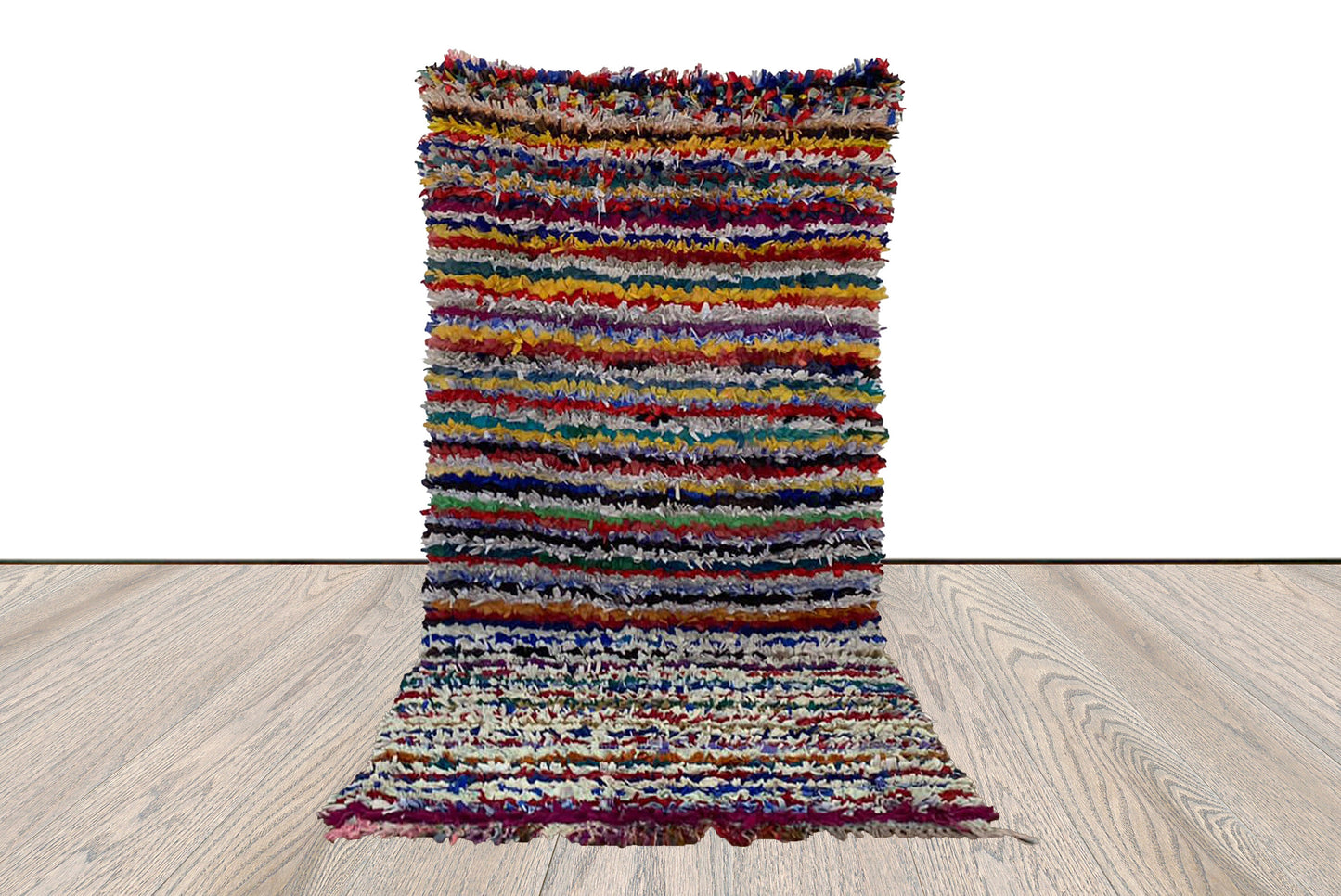 Tapis de couloir rayé Boucherouite 3x6, tapis marocains étroits.