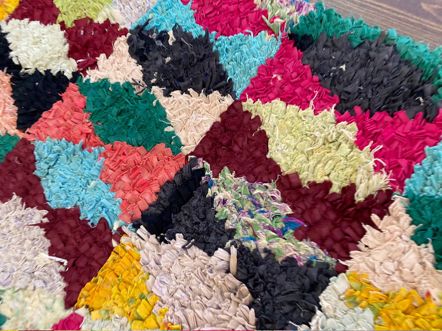 Boucherouite Diamond colorful runner Rug, 3 by 5 ft.