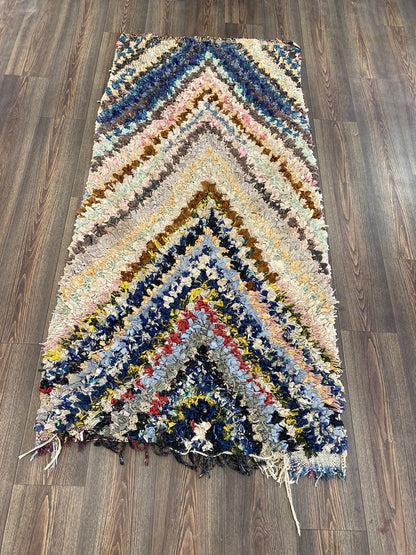 Vintage Boucherouite runner Rugs, 3x6 ft Moroccan Striped Shag Rug.